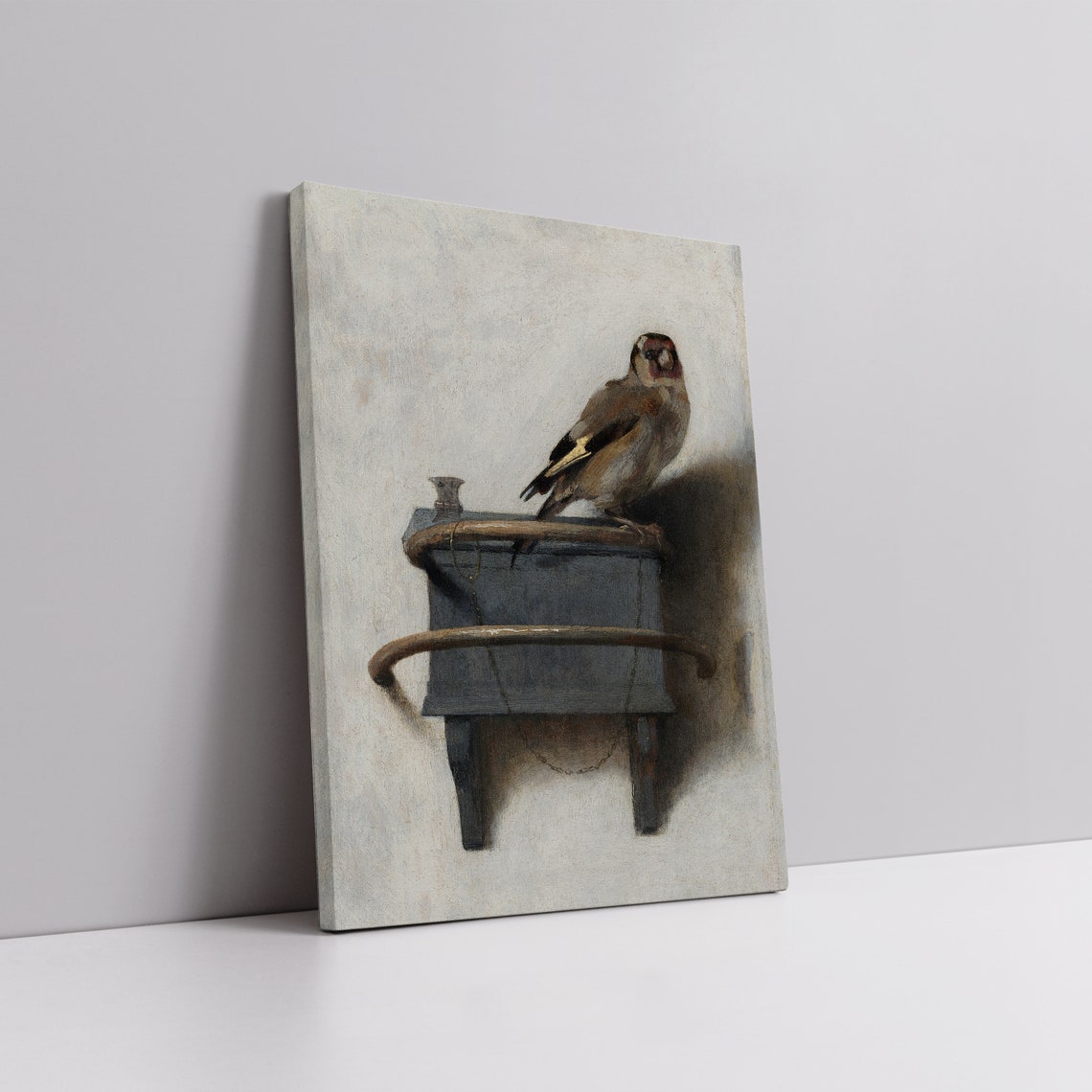Antique Goldfinch Perched On Feeder Vintage Bird Oil Painting Poster - Image 4