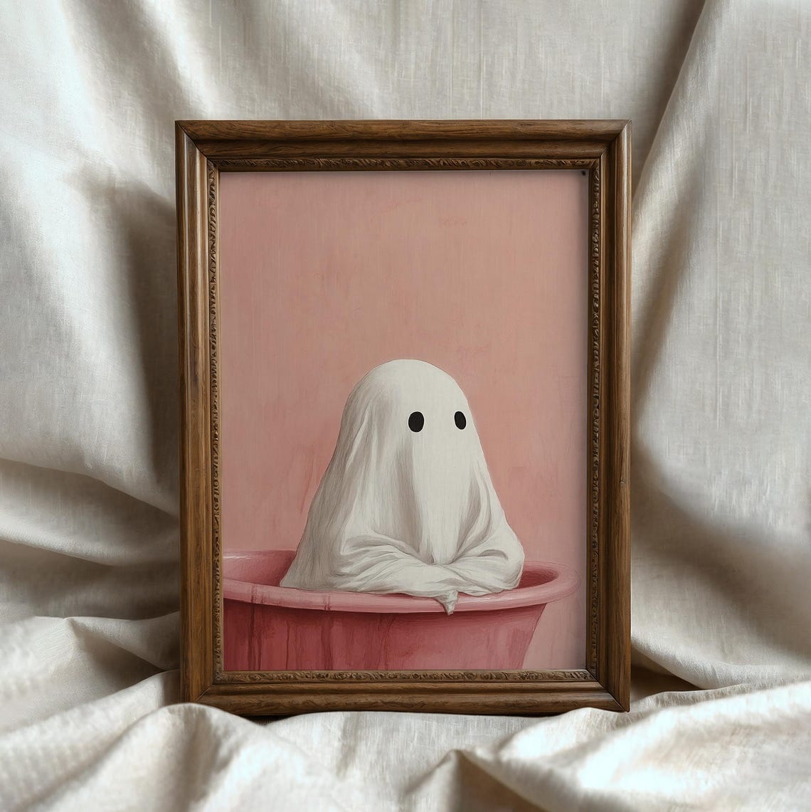 Cute Ghost In Pink Bathtub Funny Spooky Halloween Party Wall Art - Image 5
