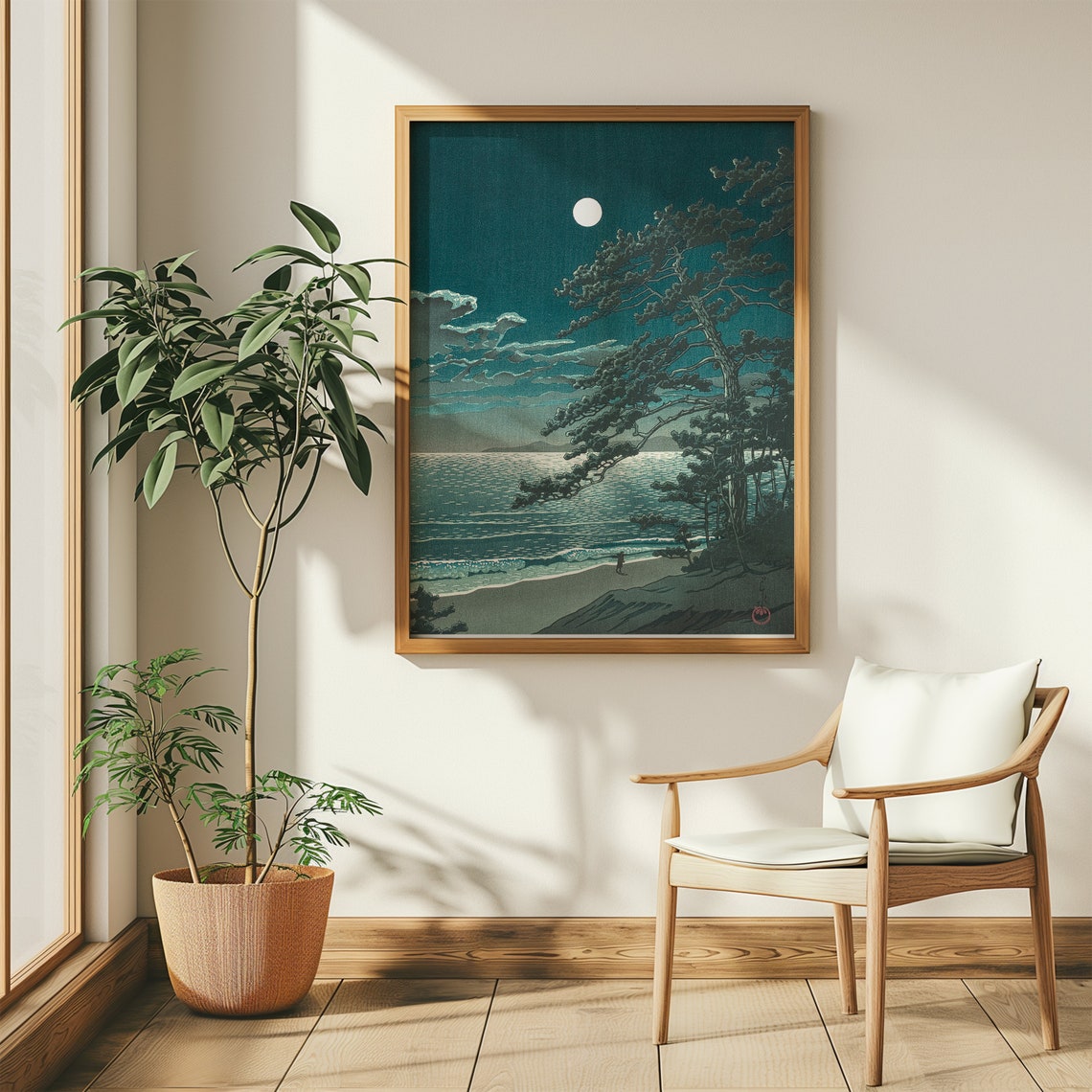 Kawase Hasui Full Moon Pine Beach Japanese Woodblock Wall Art - Image 4