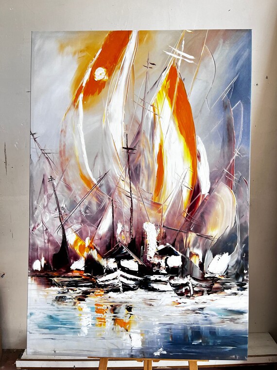 Ship Painting Pirate Ship Painting Sailing Painting Boating Ship Print Paint Textured Ships Print Ship Wall Art