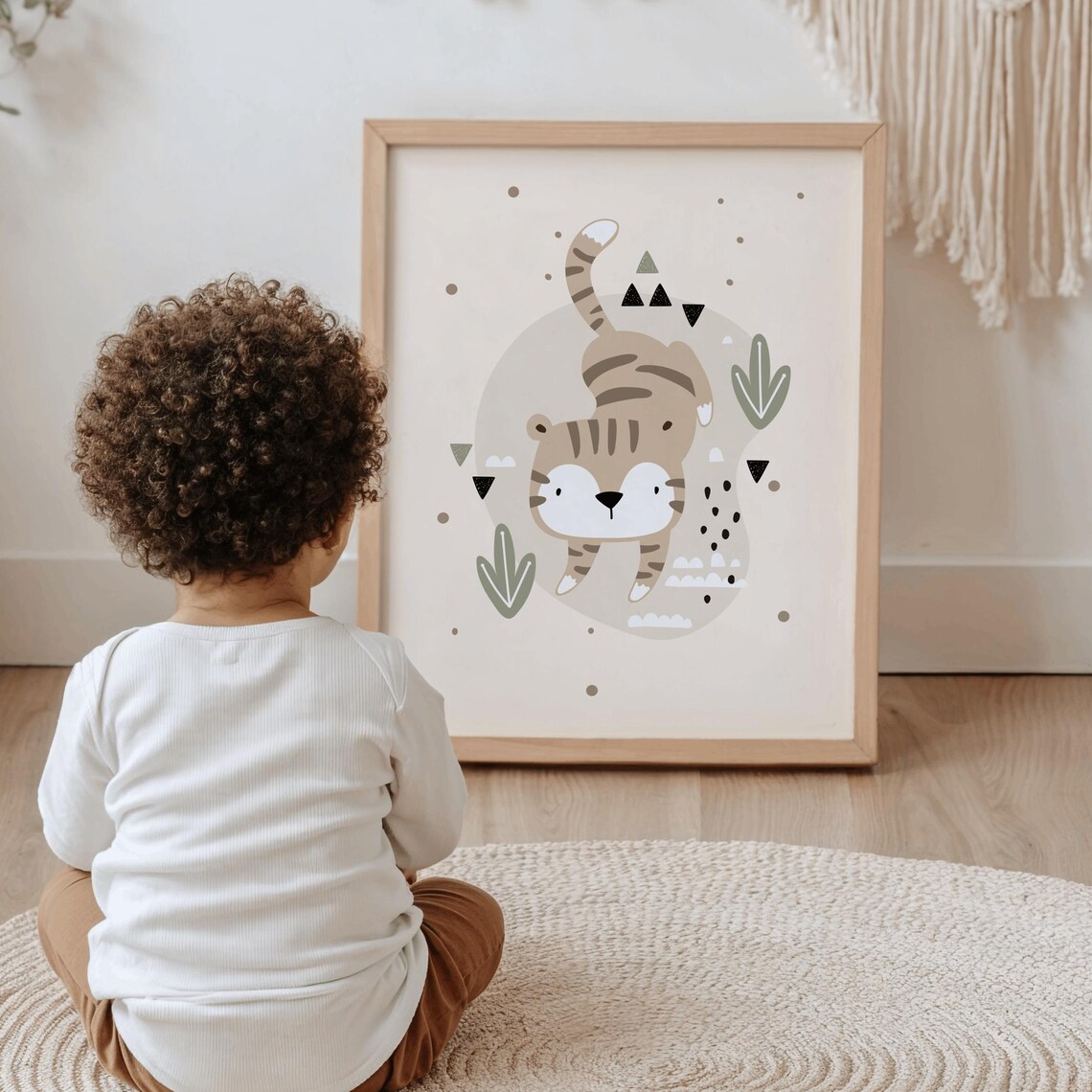 Cute Tiger Nursery Poster Beige Safari Animal Baby Room Wall Decor - Image 3