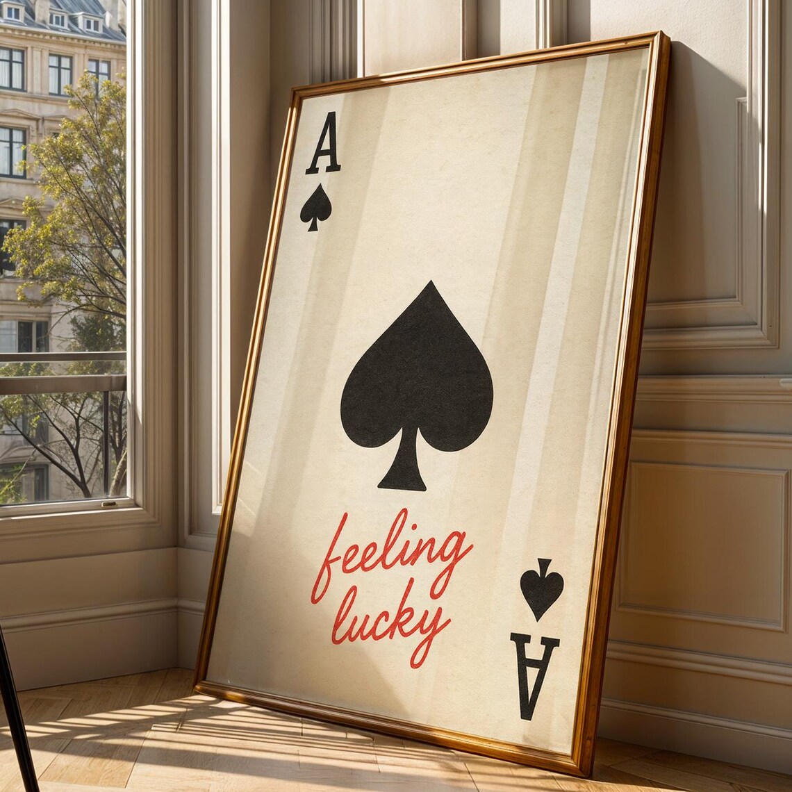 Feeling Lucky Ace of Spades Vintage Playing Card Casino Print