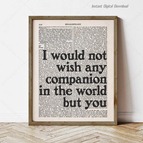 Shakespeare I Would Not Wish Any Companion Tempest Dictionary Poster