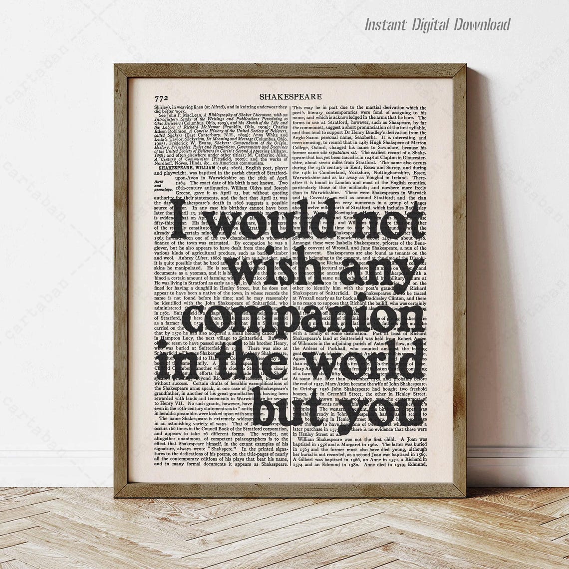 Shakespeare I Would Not Wish Any Companion Tempest Dictionary Poster