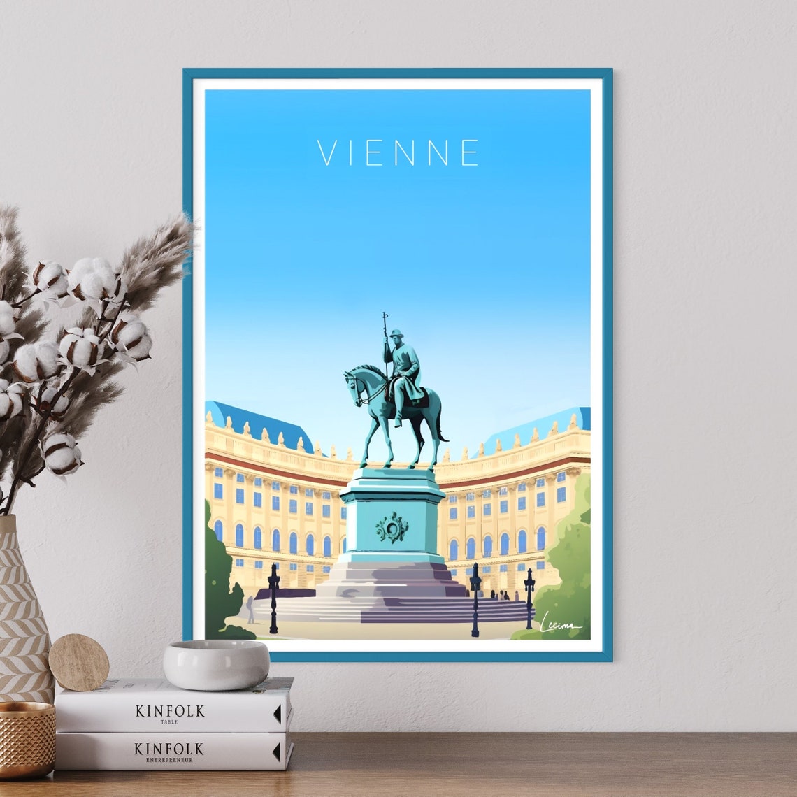 Vienna Austria Equestrian Statue Bright Blue Sky Vintage Travel Poster