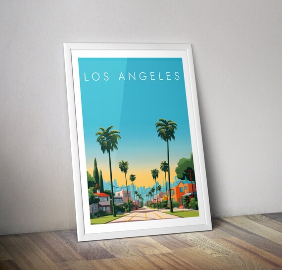 Los Angeles Palm Tree Boulevard Sunset Retro California Travel Poster
