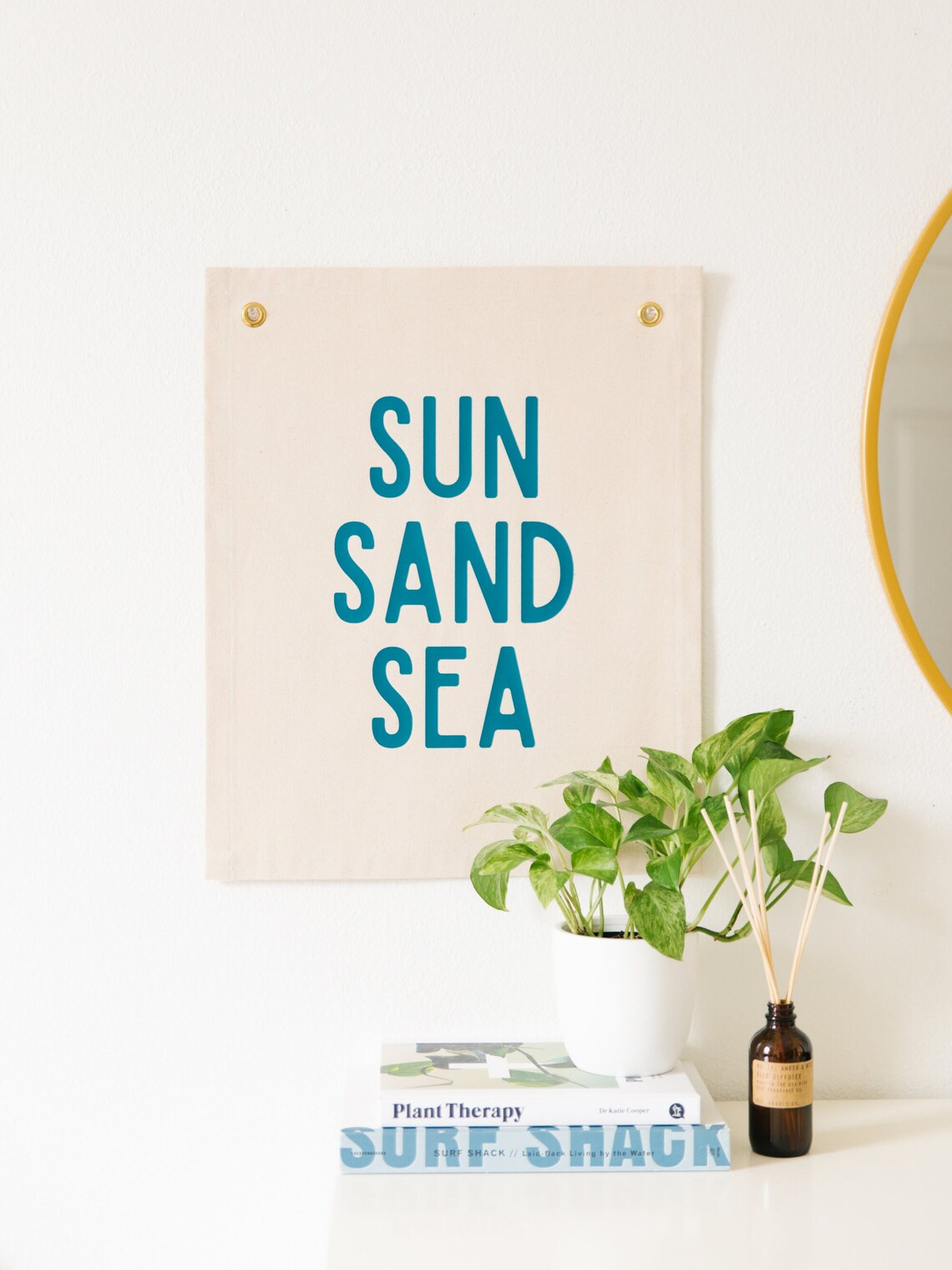 Sun Sand Sea Coral Block Letter Canvas Flag Wall Art for Girls Room - Image 2