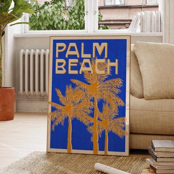 Summer Beach Poster, Vintage Palm Tree Decor
