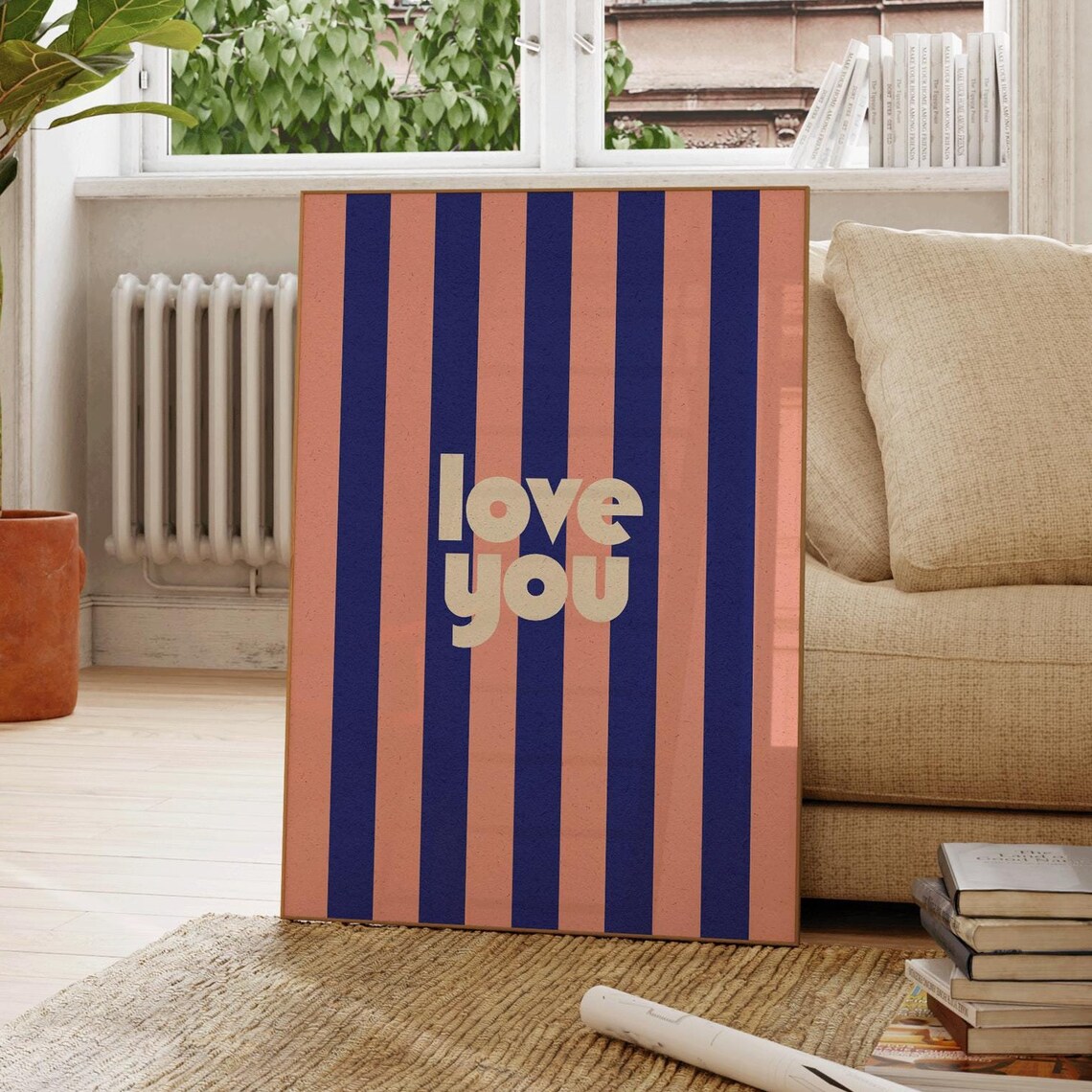 Love You Vintage Stripe Poster, Mid-Century Modern