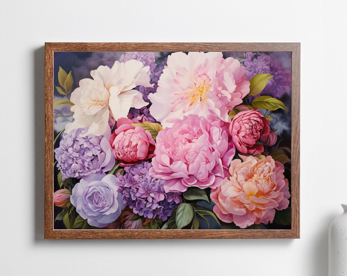 Floral Bouquet Art Print, Peony And Hydrangea