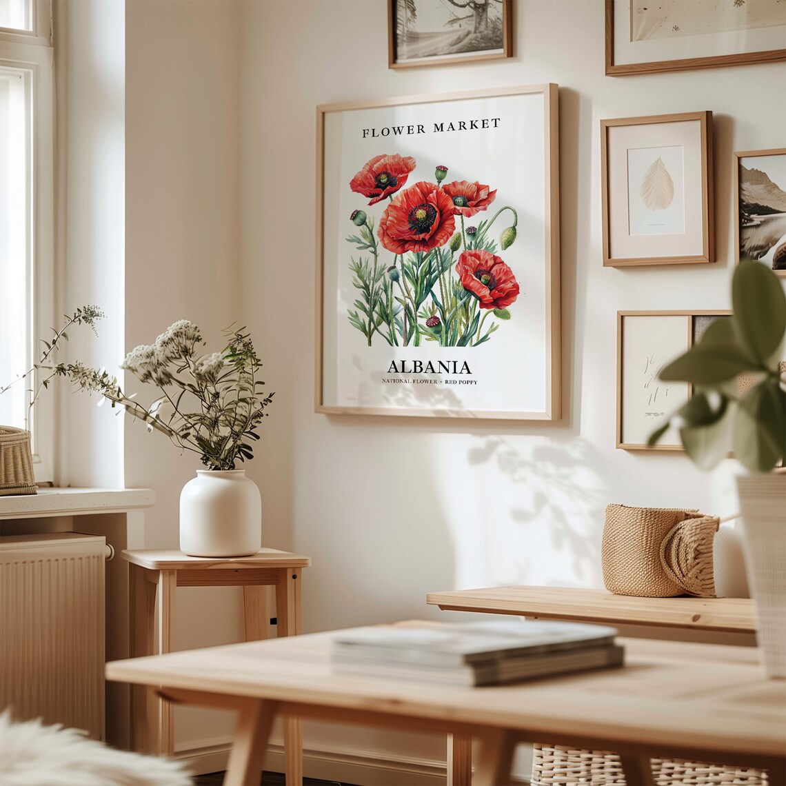 Albania Flower Market Red Poppy Botanical Art Print - Image 2