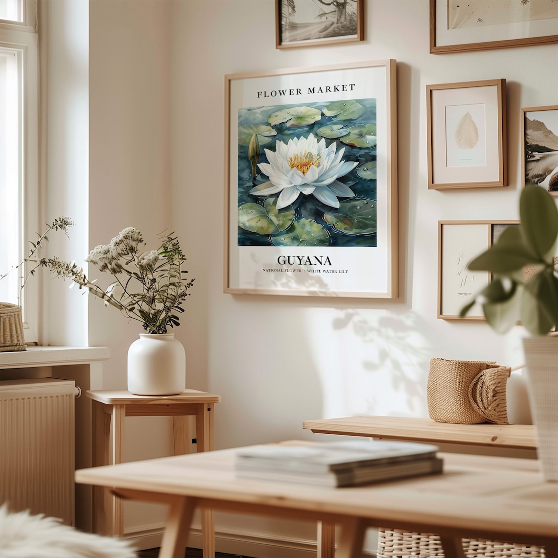 Guyana White Water Lily National Flower Market Botanical Art Poster - Image 2