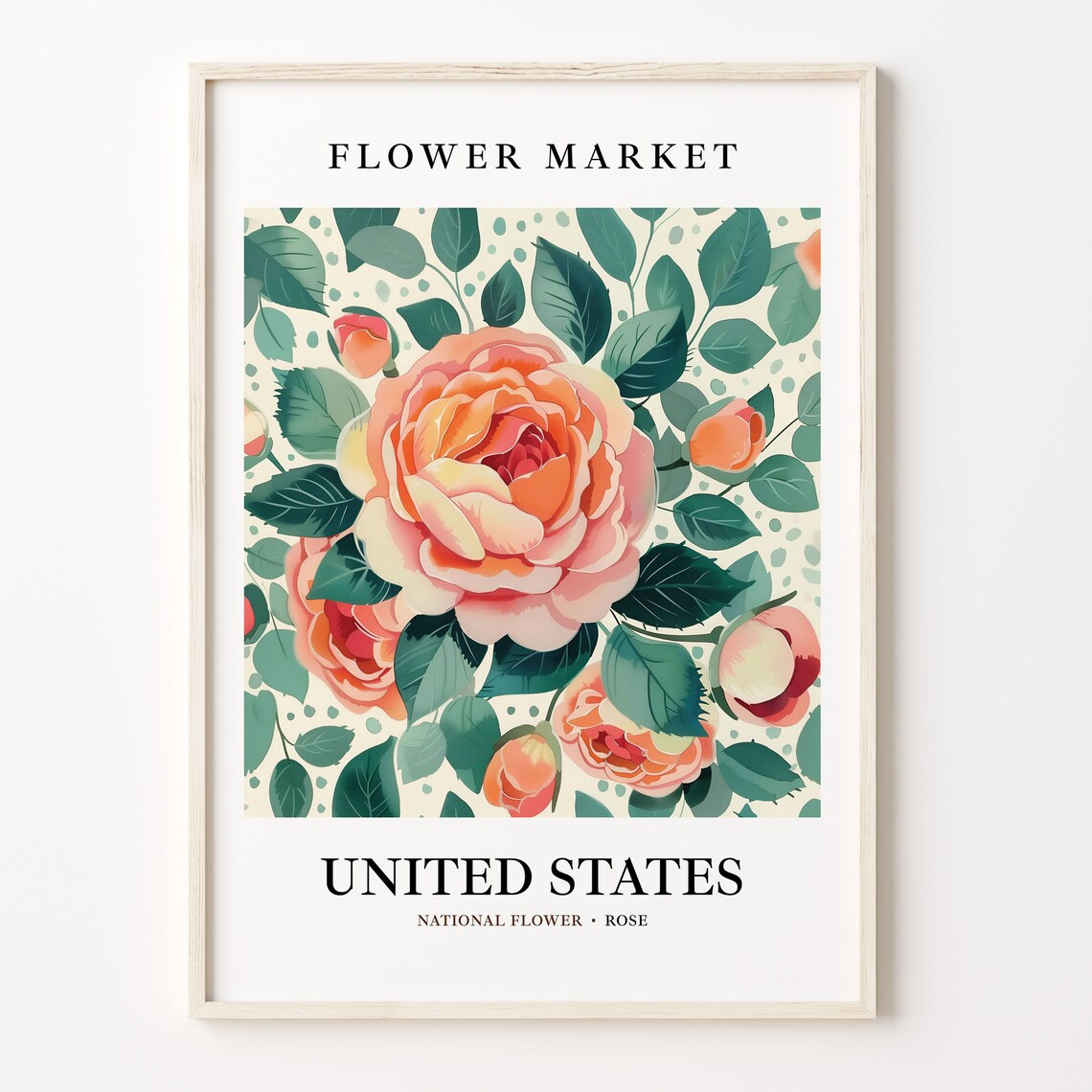 United States National Flower Rose Art Print, 1960s Botanical
