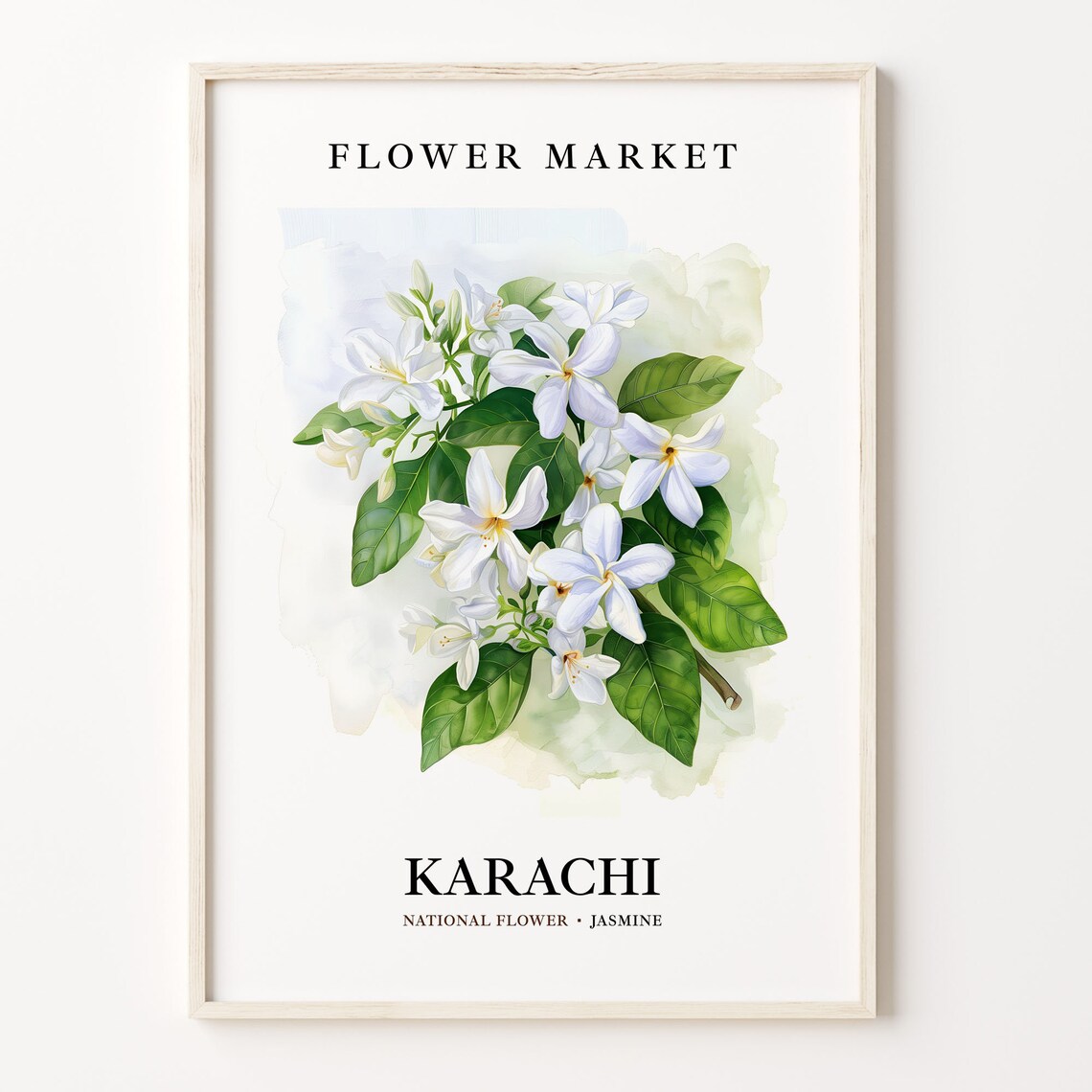 Karachi Jasmine Flower Market White Floral Watercolor Botanical Poster