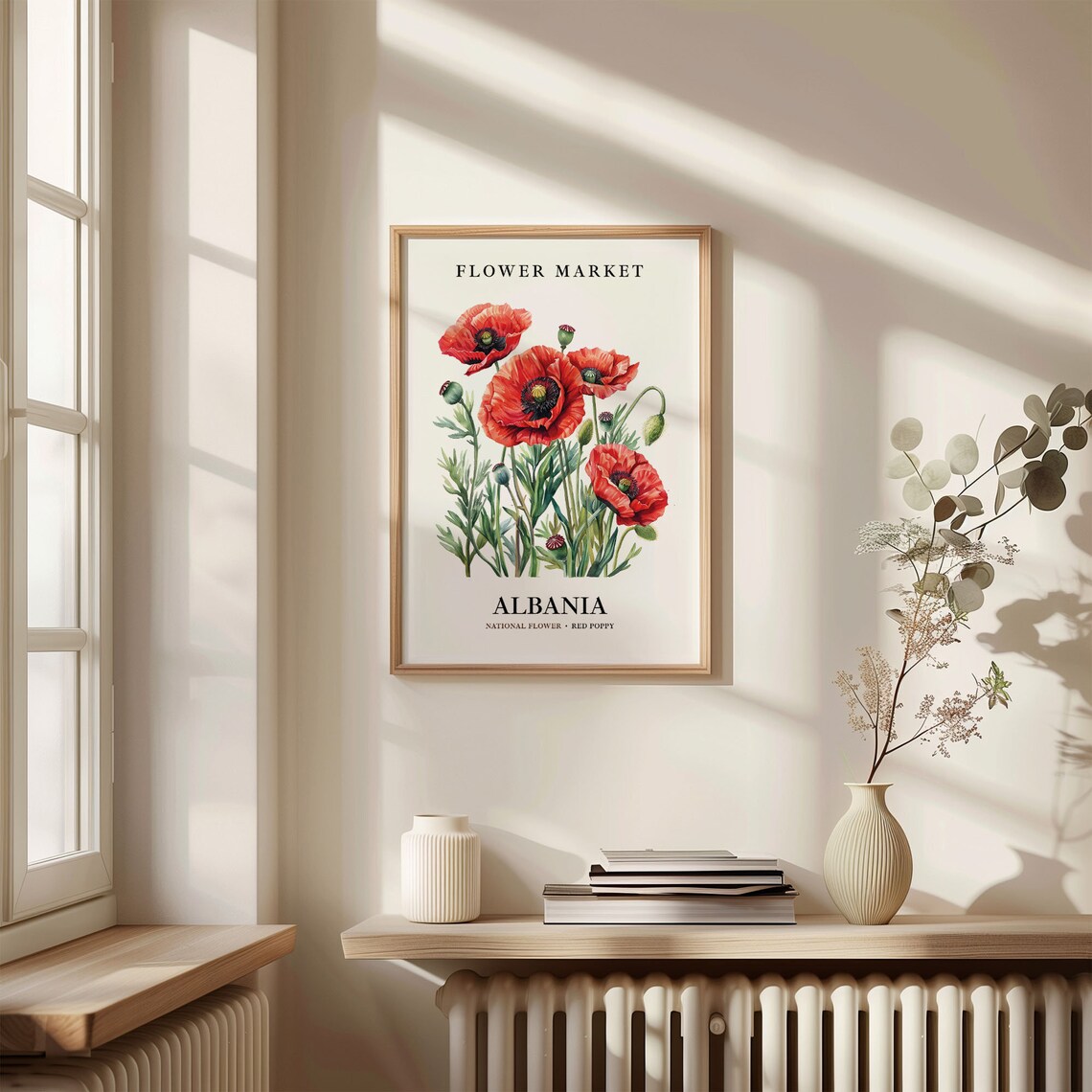 Albania Flower Market Red Poppy Botanical Art Print - Image 3