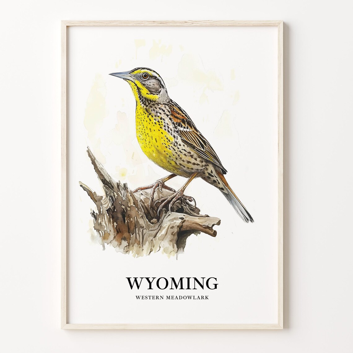 Wyoming Western Meadowlark Watercolor Bird Illustration Poster