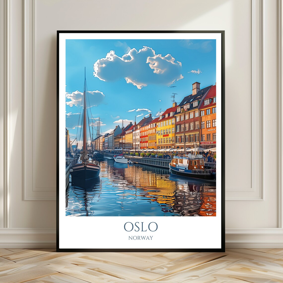 Nyhavn Harbor Copenhagen Denmark Colorful Waterfront Travel Poster