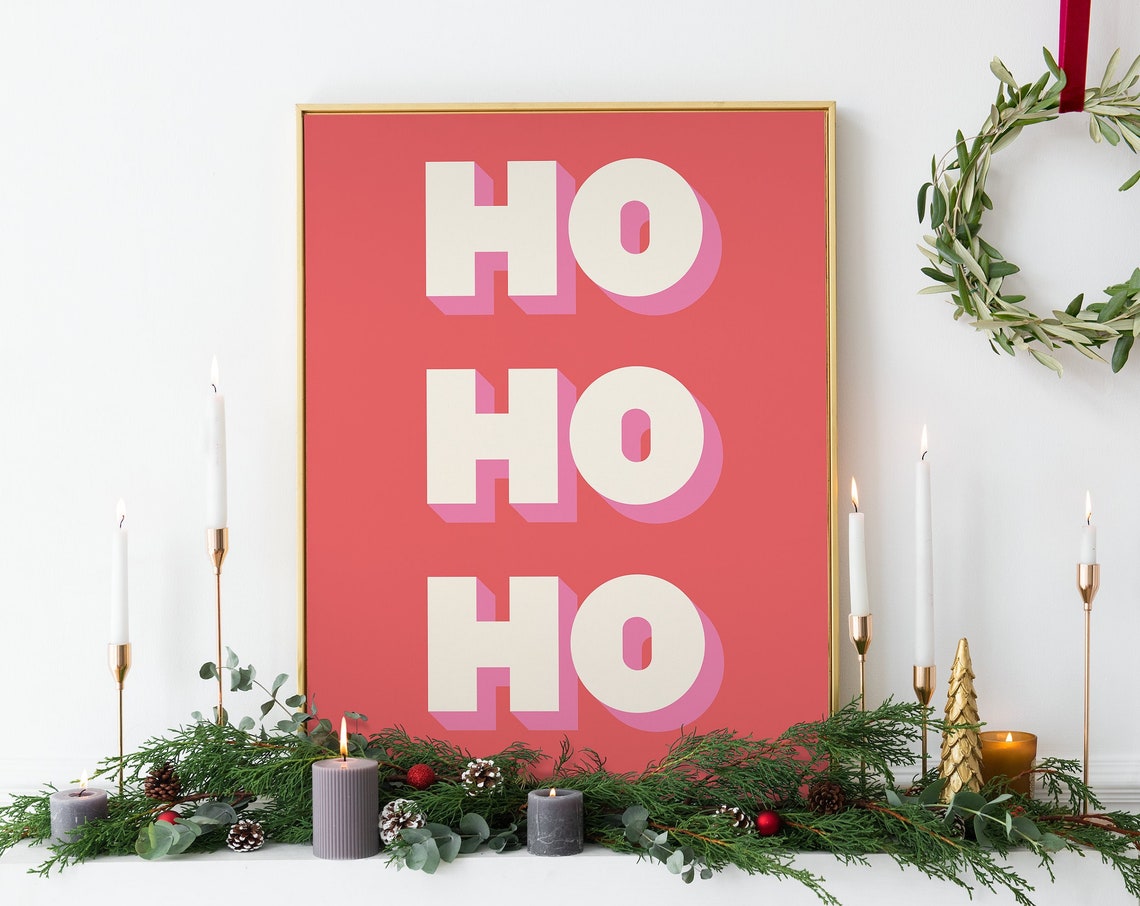 Ho Ho Ho Red Christmas Typography Retro Bold Holiday Wall Poster