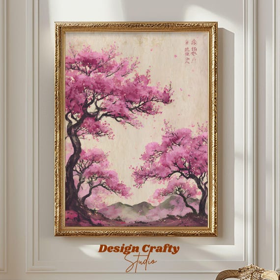 Japanese Cherry Blossom Wall Art Minimalist Print Elegant Botanical Home Decor