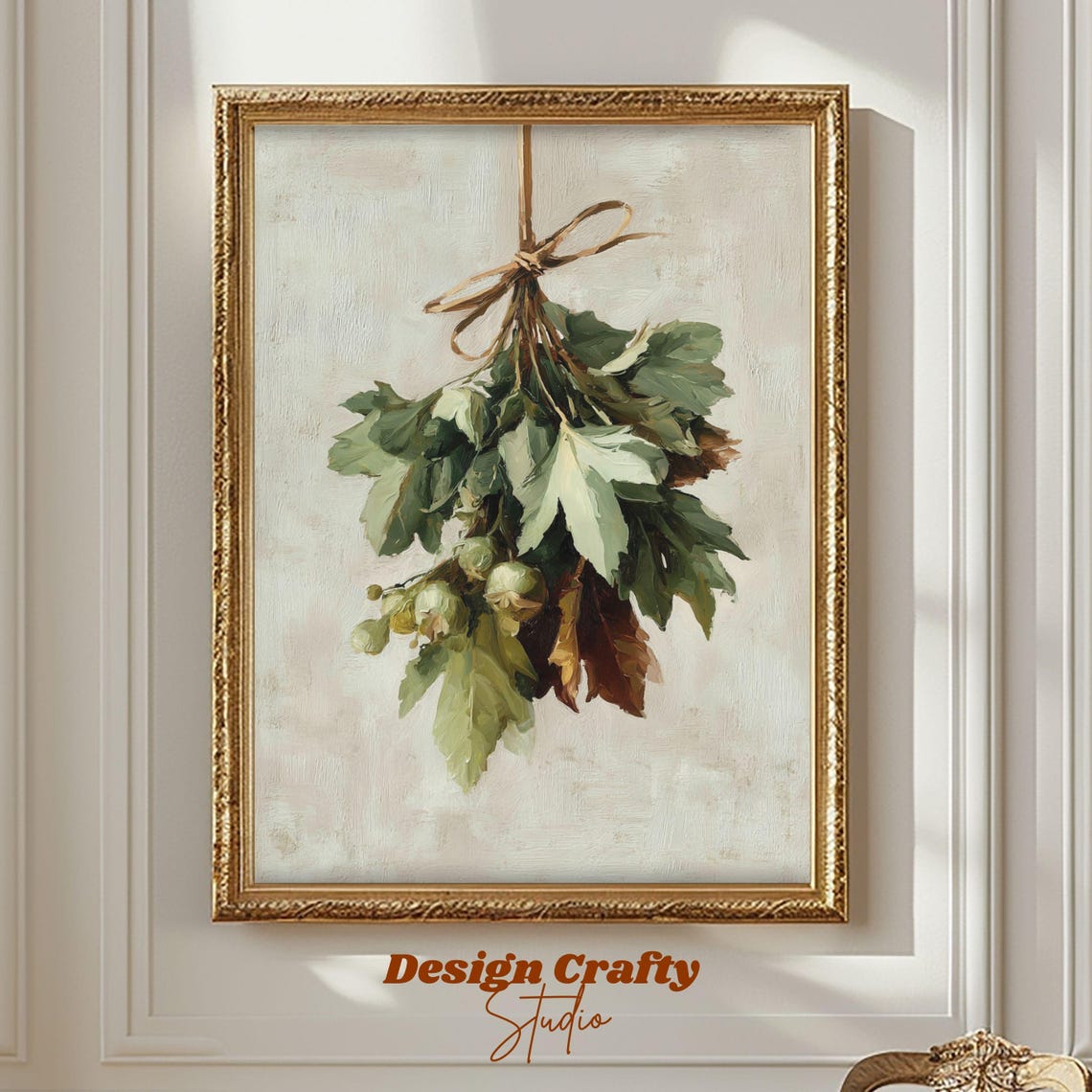 Hanging Autumn Herb and Berry Bundle Vintage Botanical Painting Poster