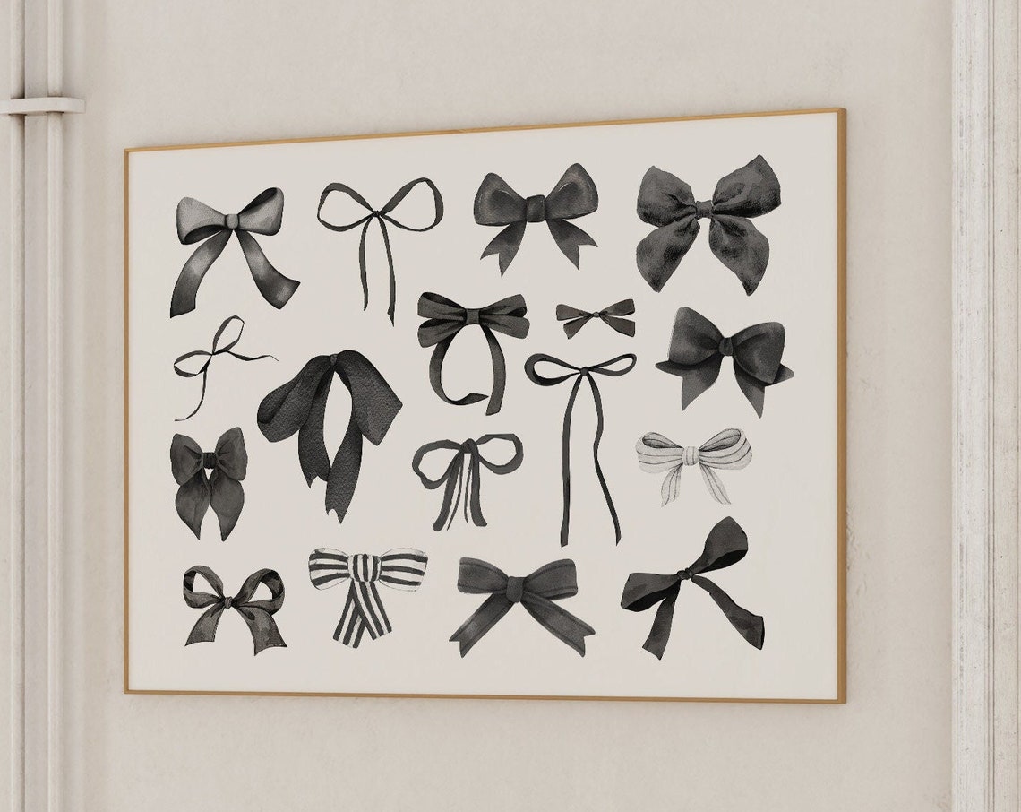 Black Bow Collection Coquette Chic Ribbon Illustrations Wall Art - Image 3