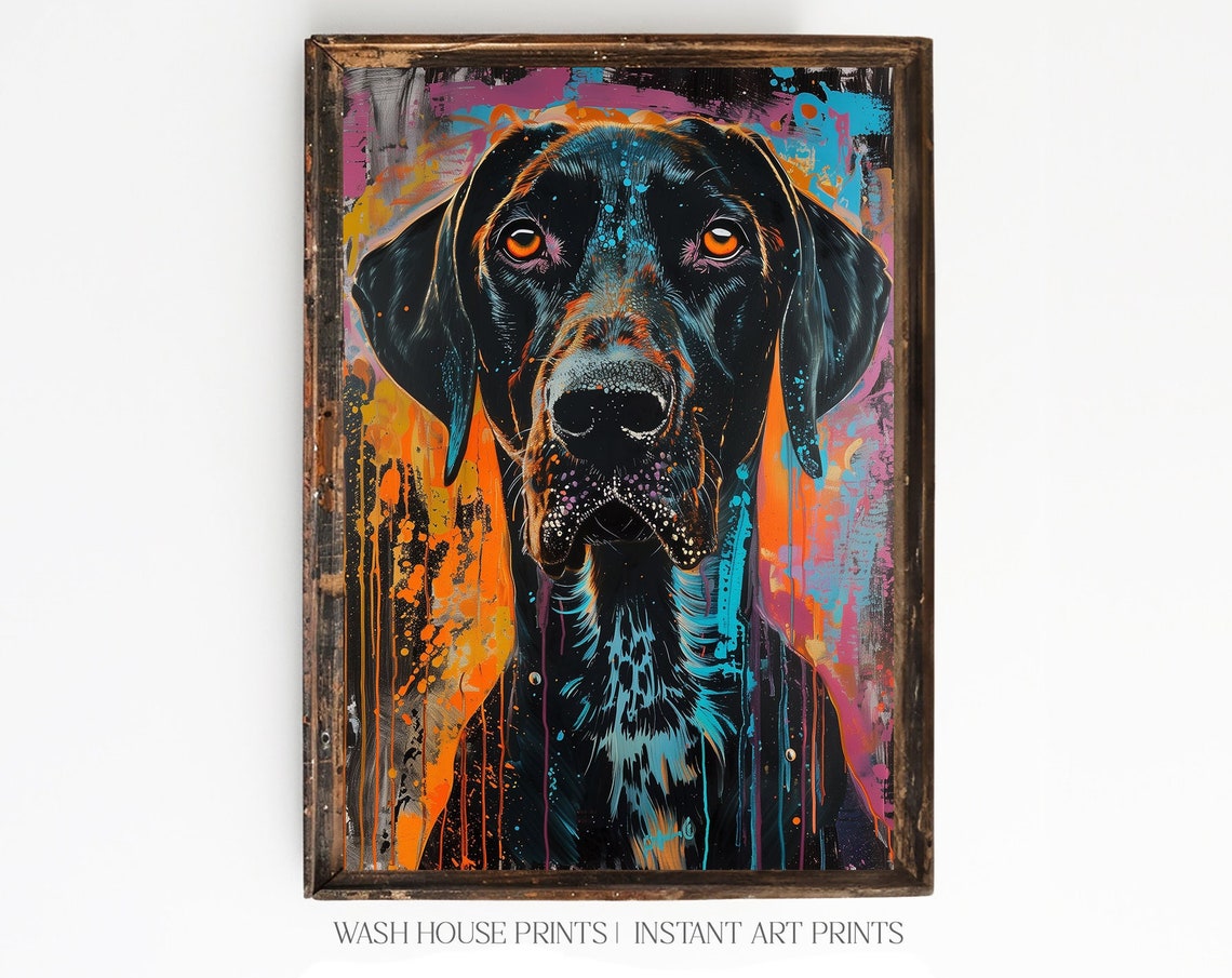 Black Dog Portrait In Bold Neon Pop Art Colors Maximalist Poster