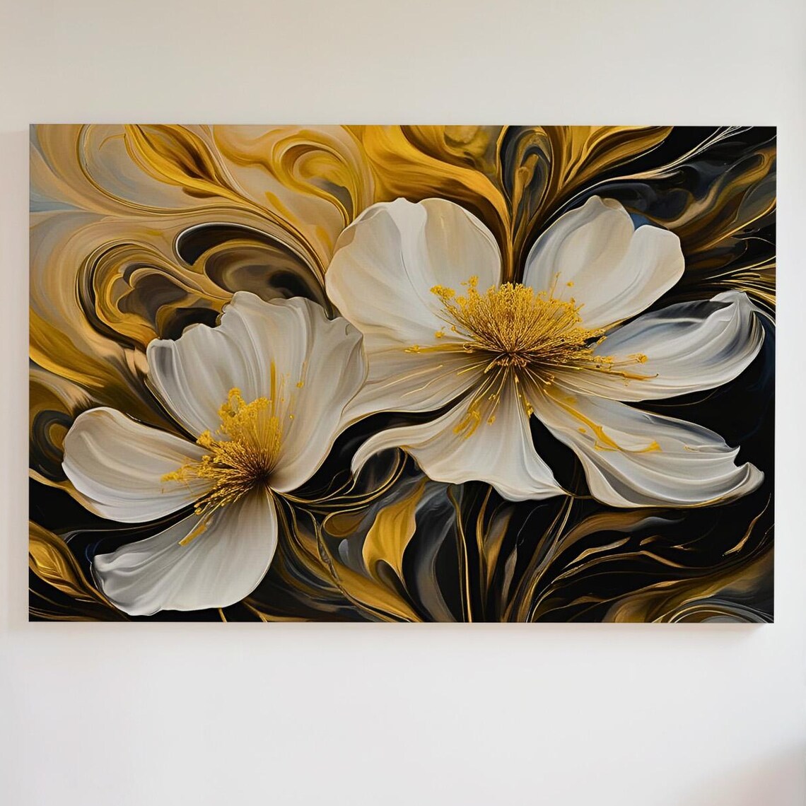 Gold Floral Abstract Botanical Art Print