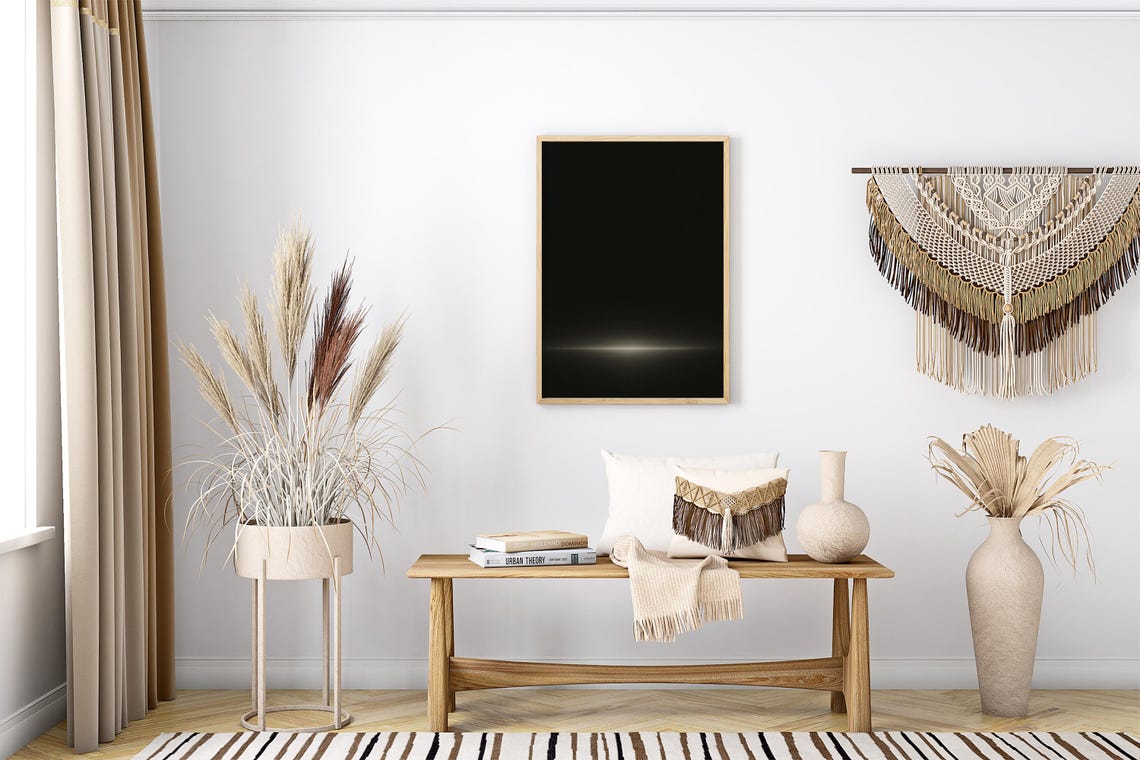 Black Minimalist Horizon Painting Dark Abstract Light Zen Wall Poster - Image 5