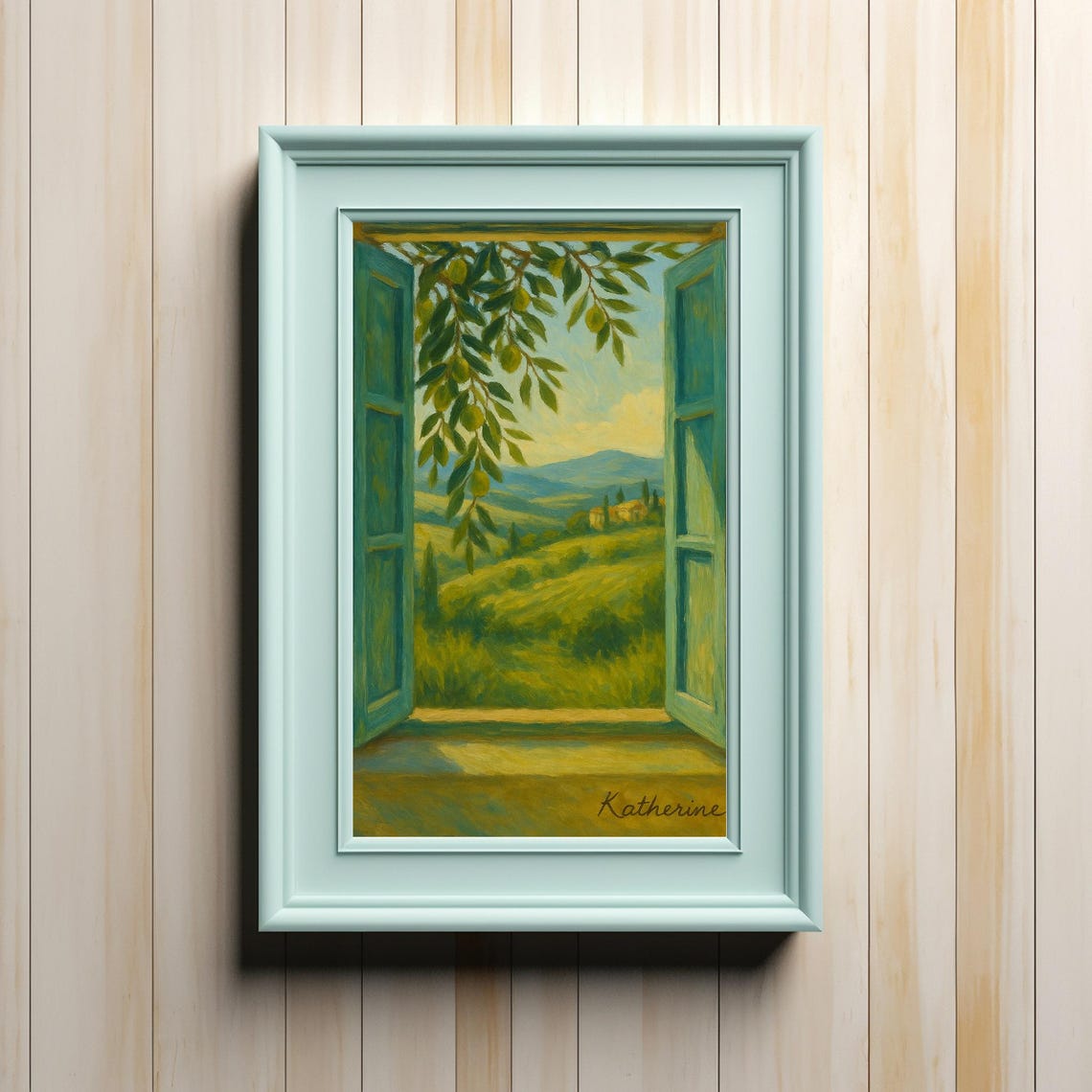 Open Window Rolling Green Hills Lemon Tree Oil Painting Poster