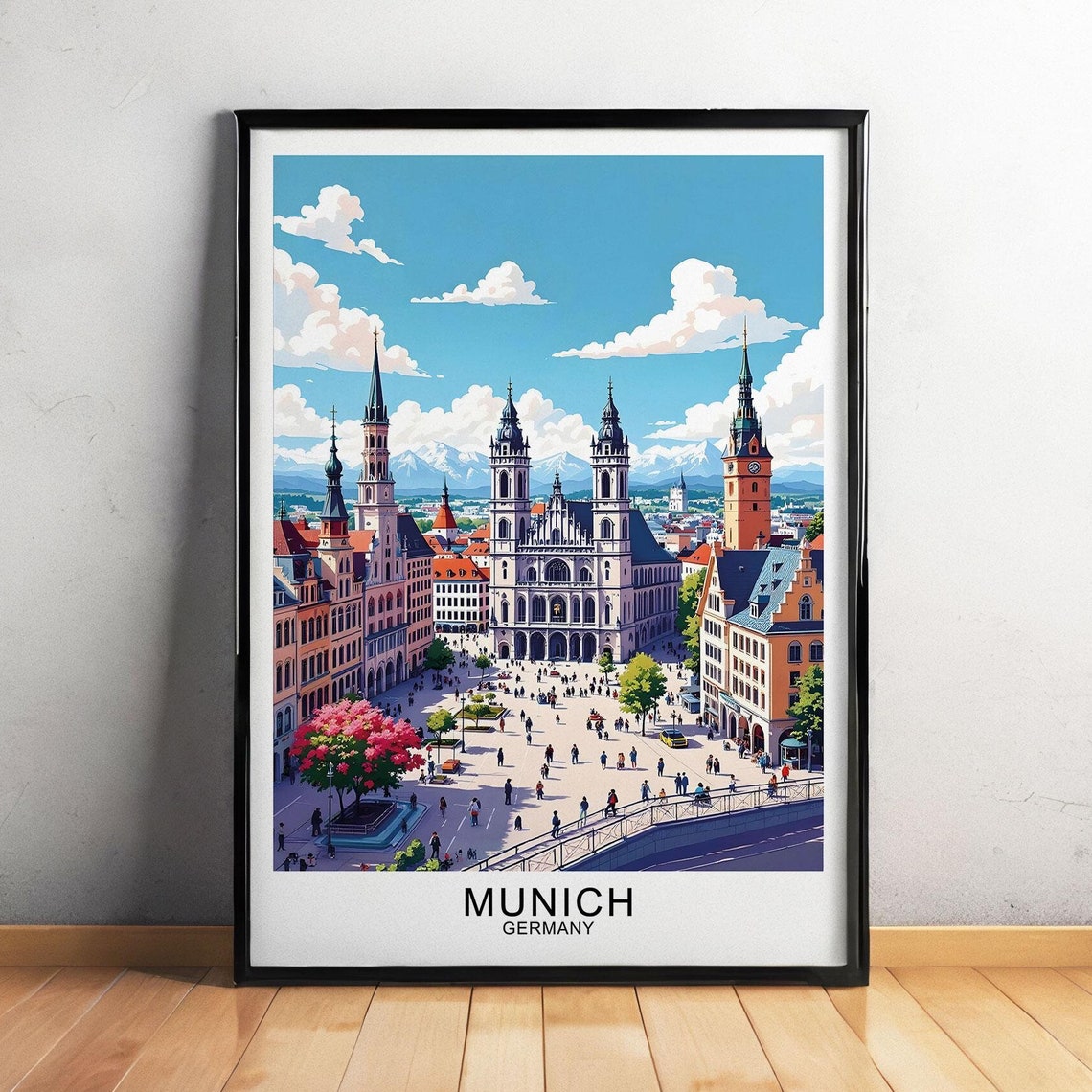 Munich Germany Old Town Square Cathedral Alpine Mountain View Poster