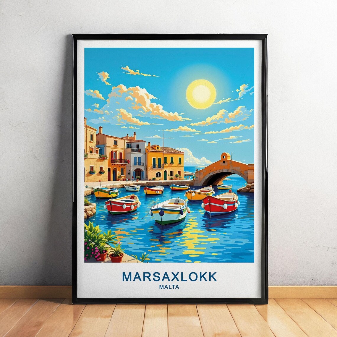 Marsaxlokk Malta Travel Poster Colorful Fishing Boats Waterfront Charm And Traditional Village Wall Art