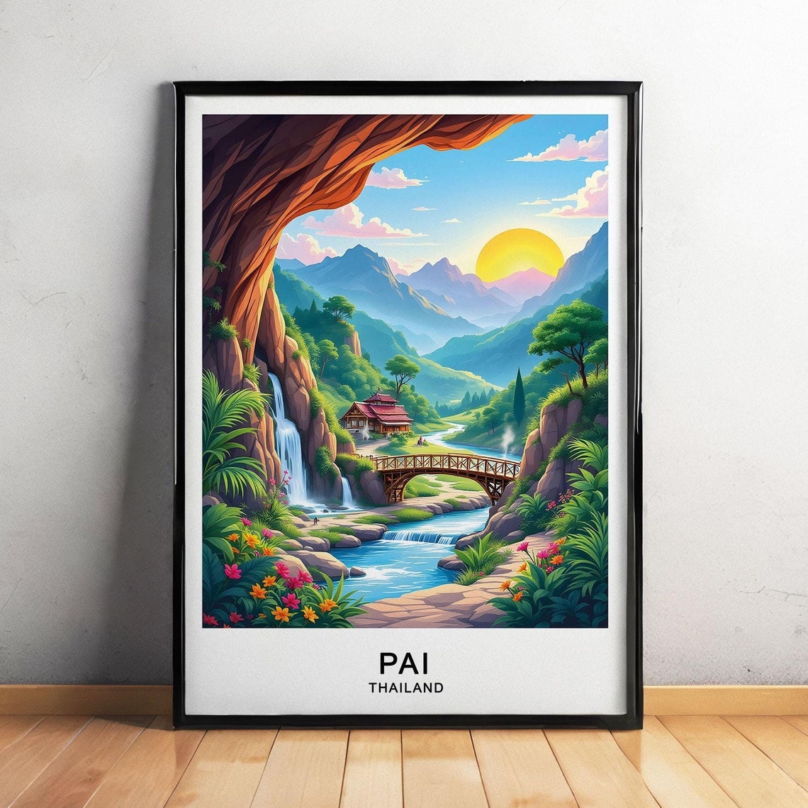 Pai Thailand Mountain Waterfall River Bridge Jungle Valley Poster