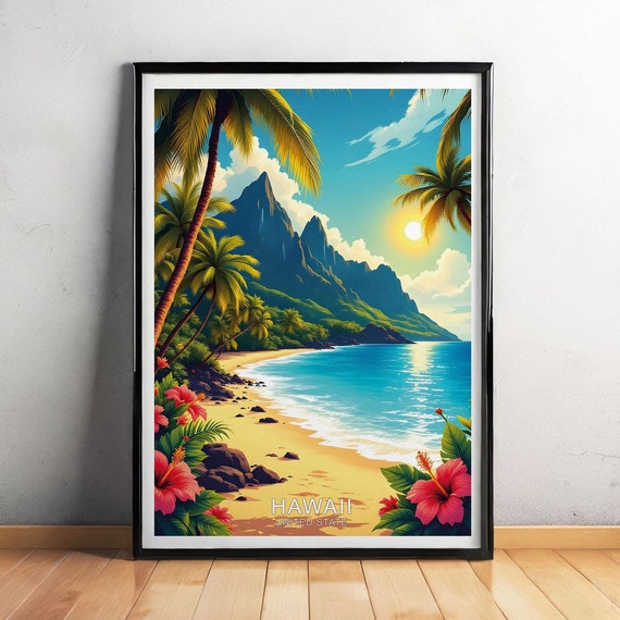 Hawaii Travel Poster United State Poster Wall Art Hawaii Cityscape Wall Art