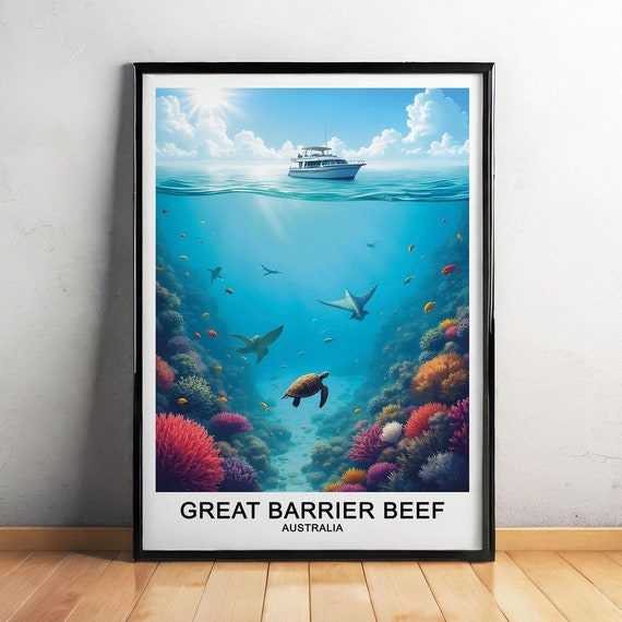 Great Barrier Reef Australia Travel Poster Wall Art Tropical Ocean Scene Art
