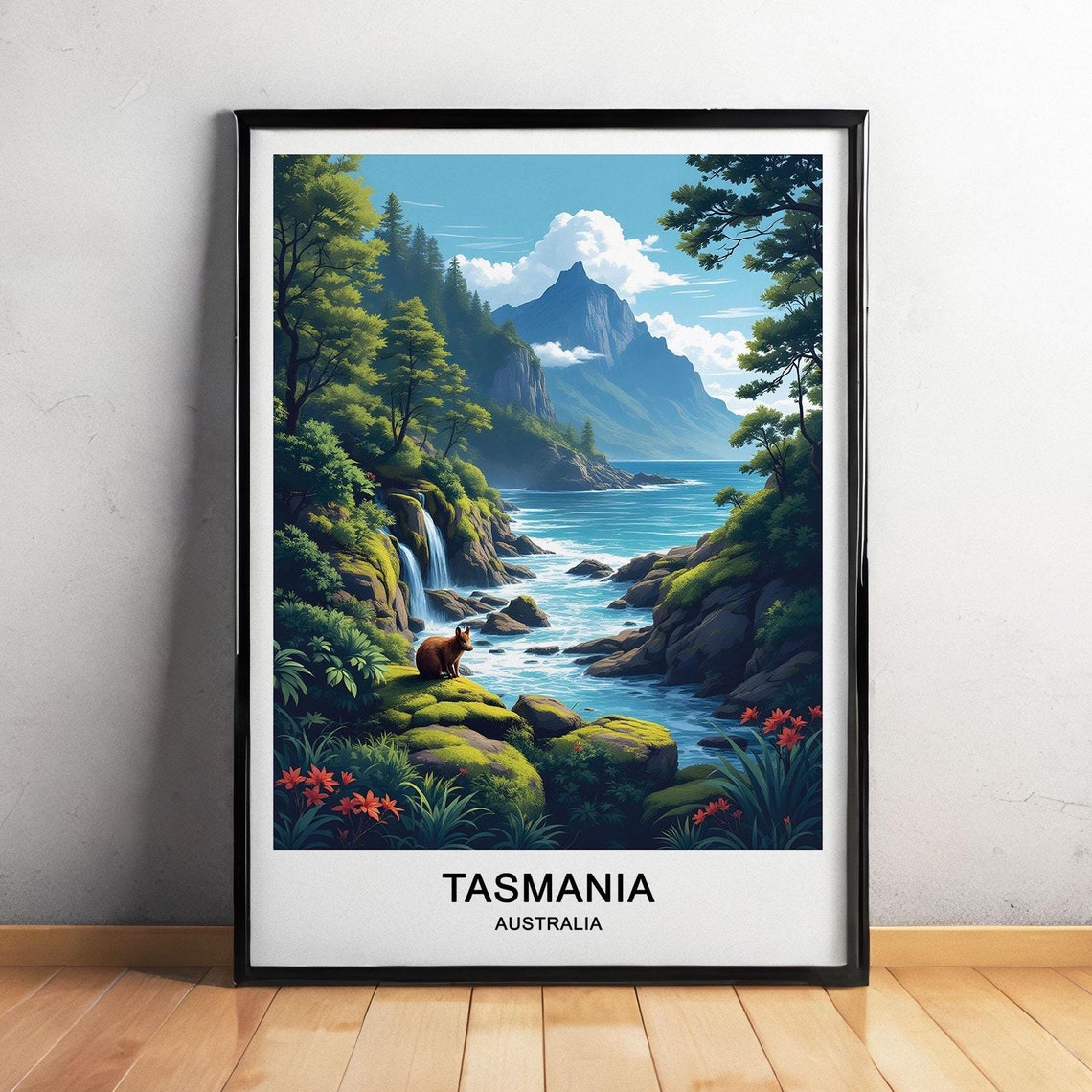 Tasmania Australia Coastal Waterfall Tasmanian Devil Wilderness Poster