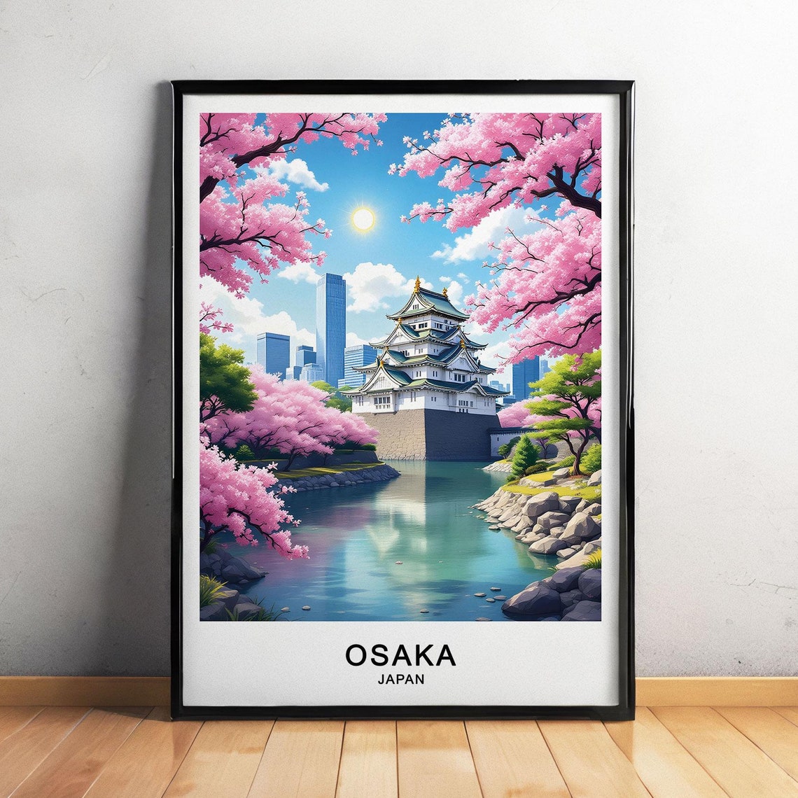 Osaka Japan Castle Moat Cherry Blossom Springtime Scenic View Poster