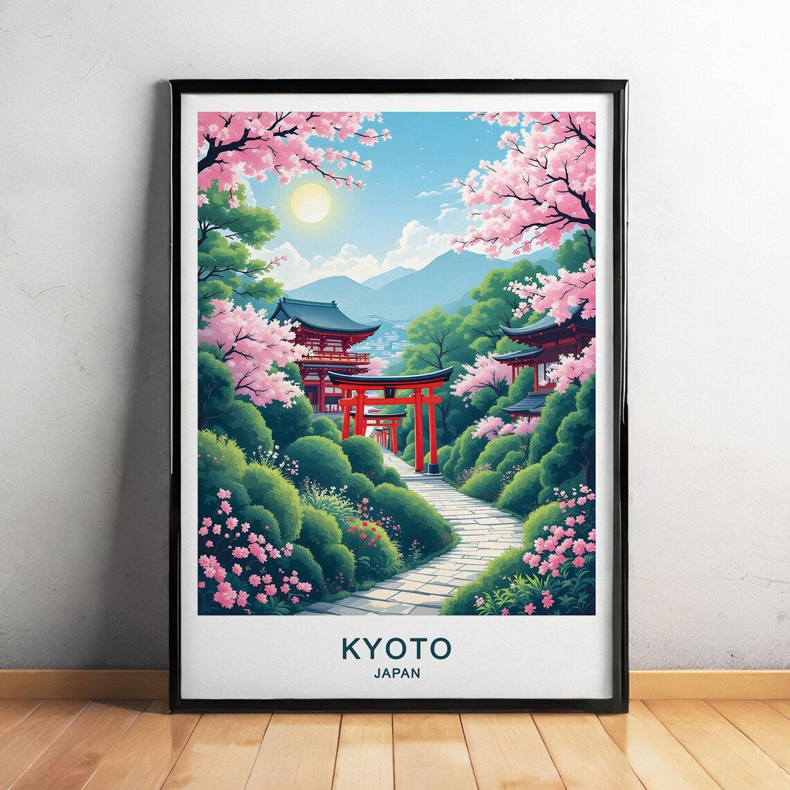 Kyoto Japan Red Torii Gates Fushimi Inari Cherry Blossom Shrine Poster