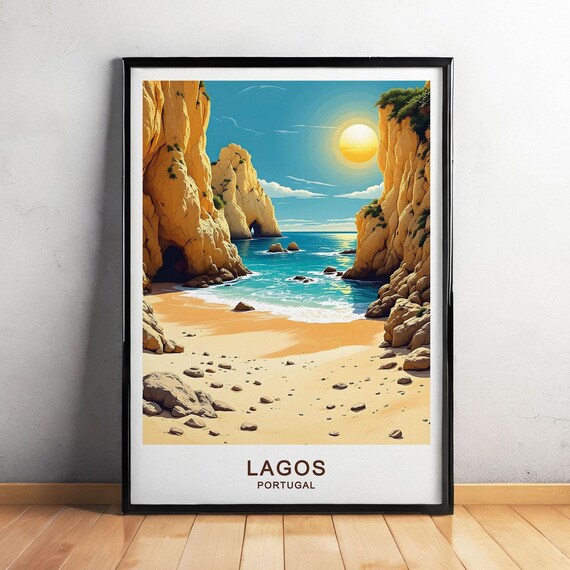 Lagos Portugal Golden Cliffs Hidden Cove Beach Turquoise Sea Coast Poster
