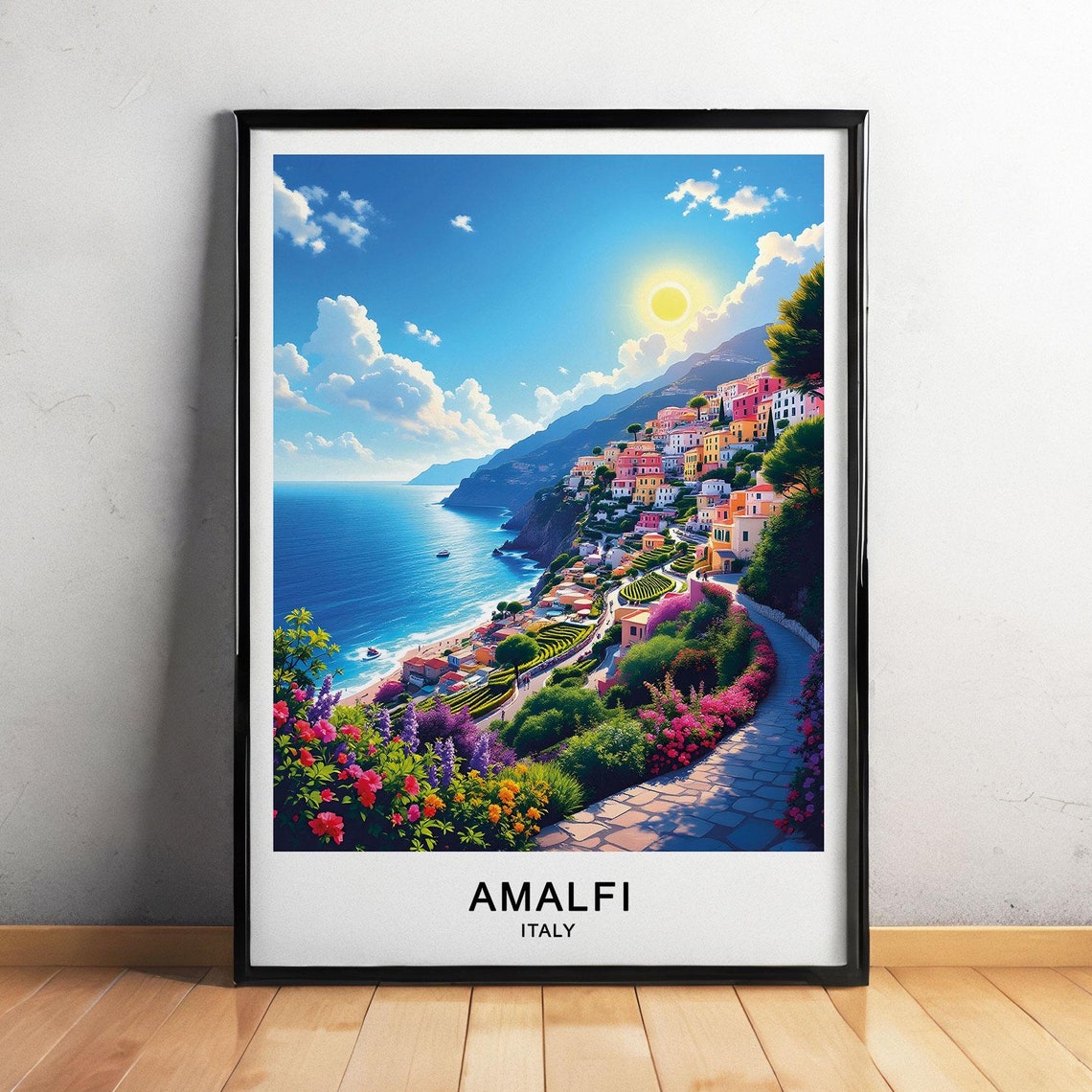 Amalfi Italy Cliffside Town Terraced Gardens Mediterranean Sun Poster