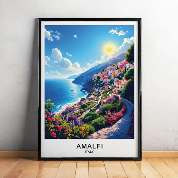 Amalfi Italy Cliffside Town Terraced Gardens Mediterranean Sun Poster