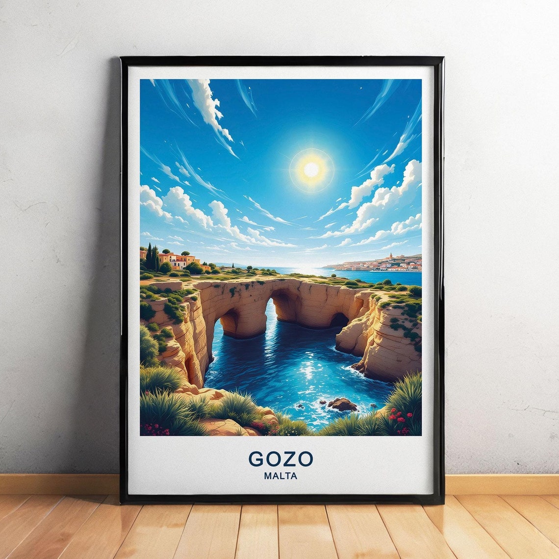 Gozo Malta Travel Poster Azure Window Remnants Scenic Coastlines And Tranquil Island Charm Wall Art