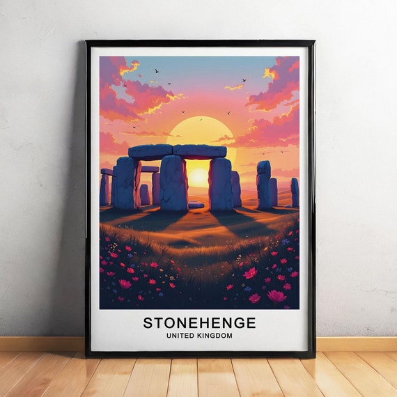 Stonehenge England Travel Poster Ancient Monument And Mystical Landscape Wall Art Illustration Travel Poster