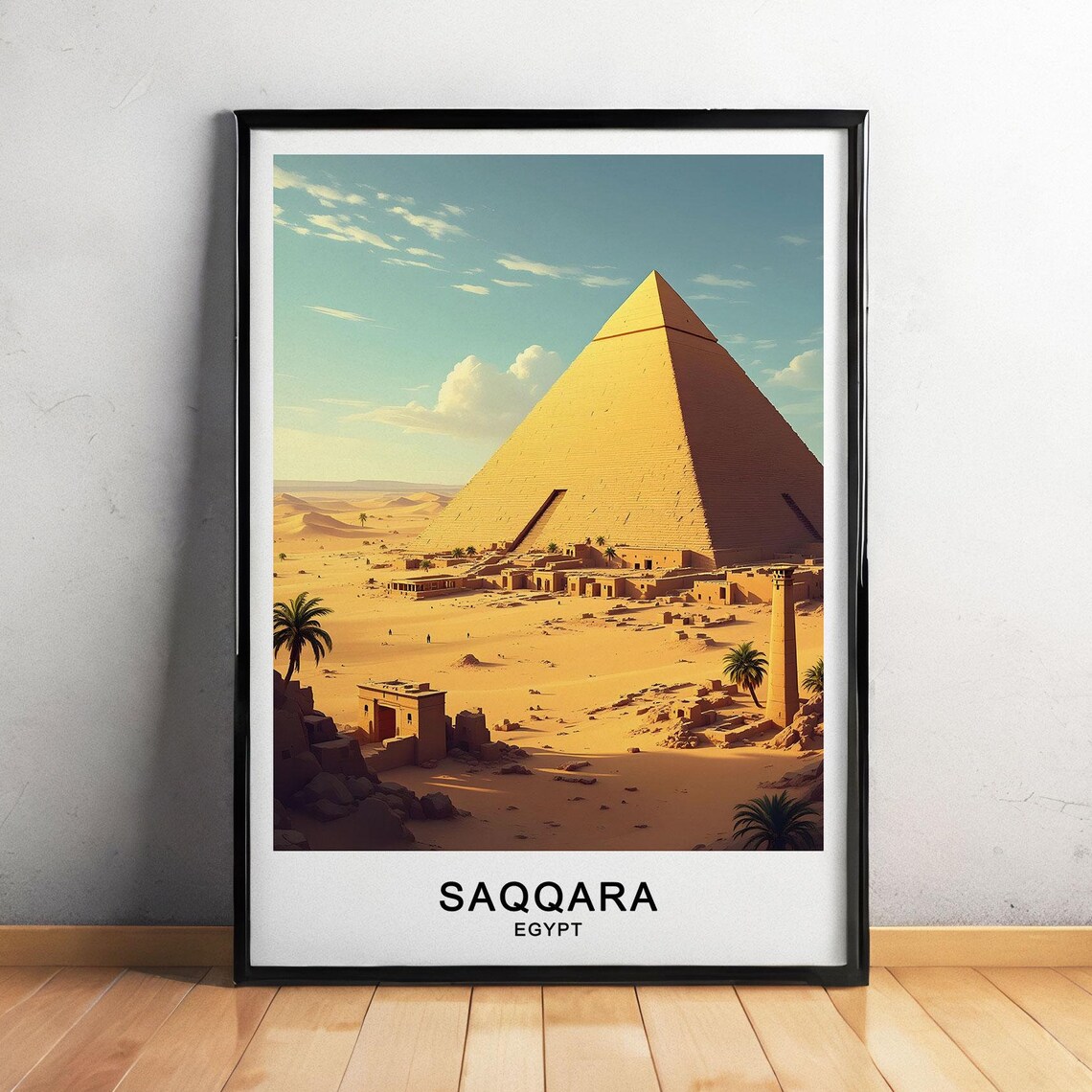Saqqara Egypt Travel Poster Step Pyramid Ancient Tombs And Desert Landscape Wall Art Gift Poster