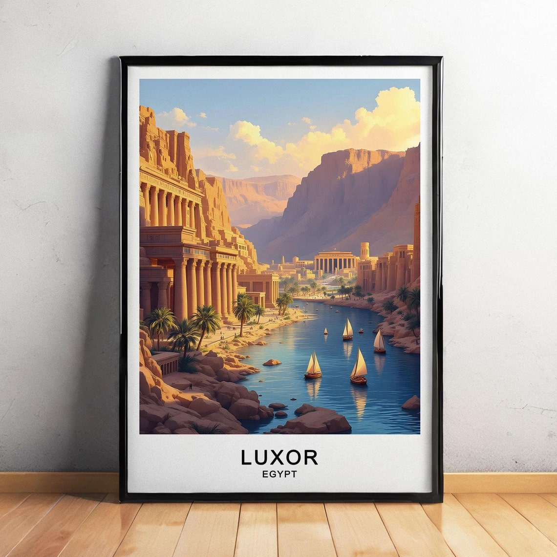 Luxor Egypt Travel Poster Temples Nile River And Ancient Ruins Wall Art Gift Poster