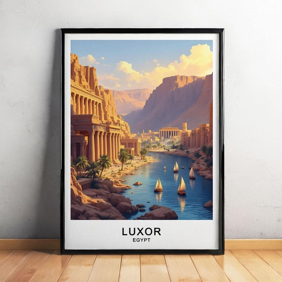 Luxor Egypt Travel Poster Temples Nile River And Ancient Ruins Wall Art Gift Poster