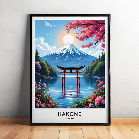 Hakone Japan Travel Poster Mount Fuji View Onsen And Serene Lake Ashi Wall Art Gift Poster