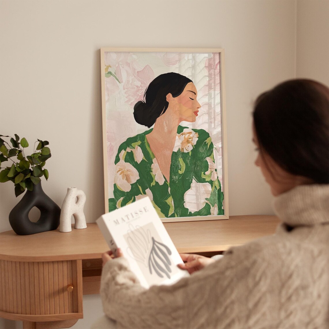 Elegant Woman Floral Portrait, Minimalist Art Print - Image 5