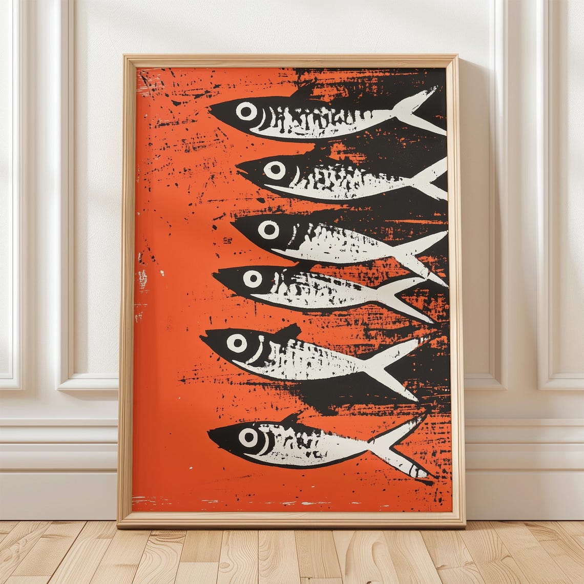 Bold Sardine Pop Art Print Vibrant Red And Black Fish Wall Art Modern Coastal Decor Abstract Sardines Artwork