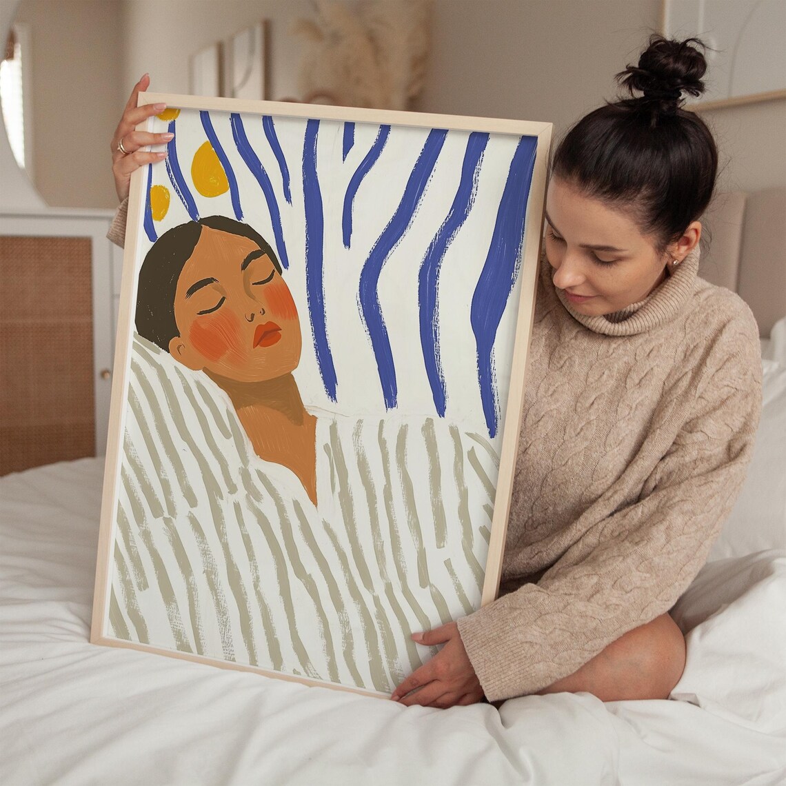 Dreamy Woman Portrait, Minimalist Boho Bedroom Decor - Image 2