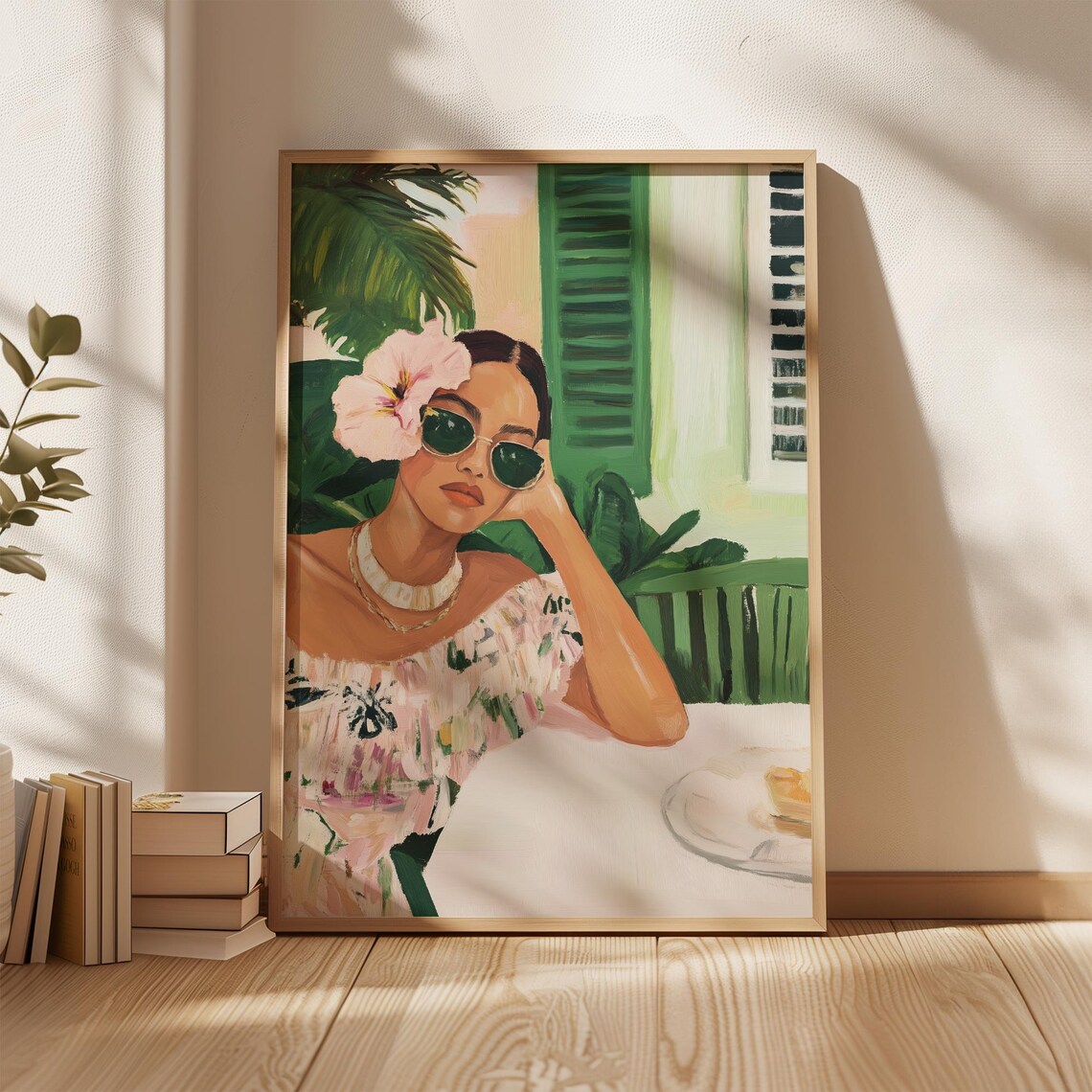 Tropical Elegance, Woman With Floral Dress Abstract Print - Image 3